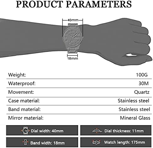 BOSCK Montre Homme, 40 MM Analogique Etanche Affaires Inoxydable