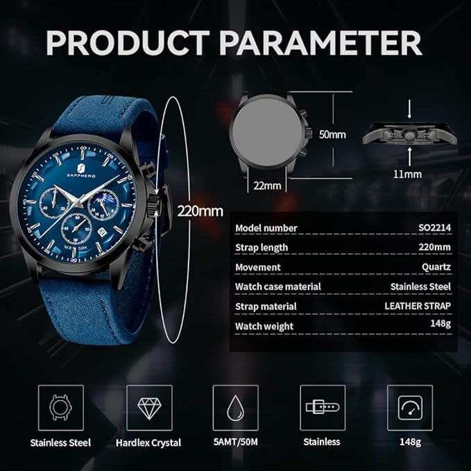 BY BENYAR Montre Homme Montres Bracelet pour Homme chronographe étanche