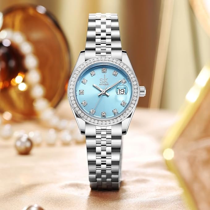 SHENGKE Montre pour Femmes avec Bracelet en Alliage d'acier et Cristaux