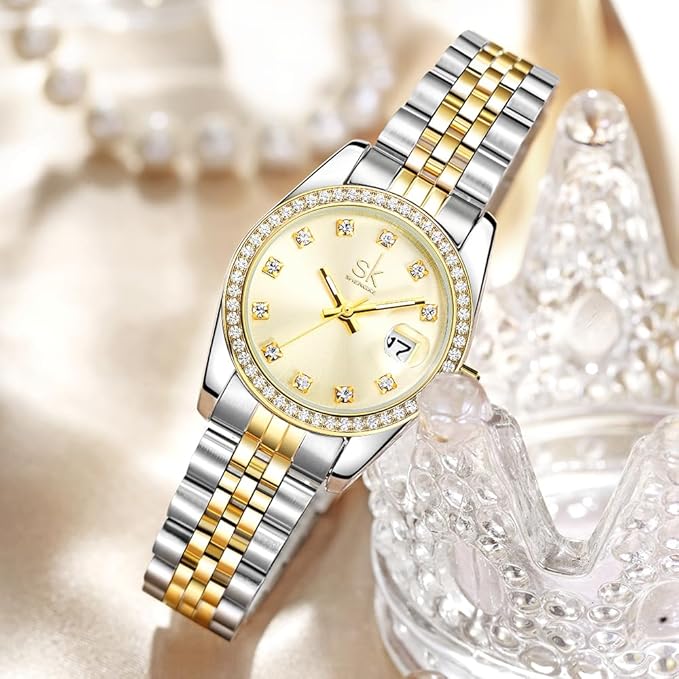 SHENGKE Montre pour Femmes avec Bracelet en Alliage d'acier et Cristaux