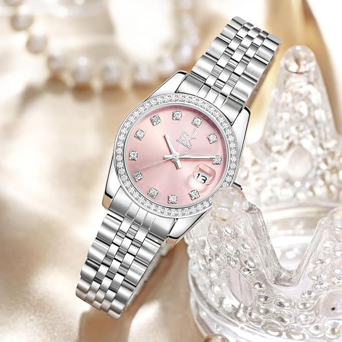 SHENGKE Montre pour Femmes avec Bracelet en Alliage d'acier et Cristaux