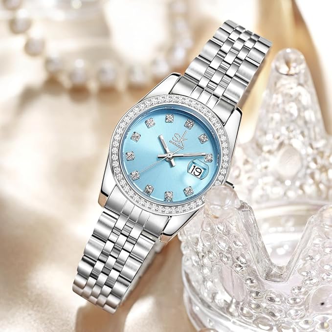 SHENGKE Montre pour Femmes avec Bracelet en Alliage d'acier et Cristaux