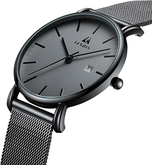 LN LENQIN Montre Homme Montres en Acier Inoxydable pour Hommes Montres-Bracelets étanches