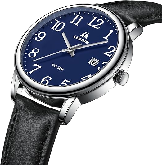 LN LENQIN Montre Homme en Acier Inoxydable avec Grand Cadran