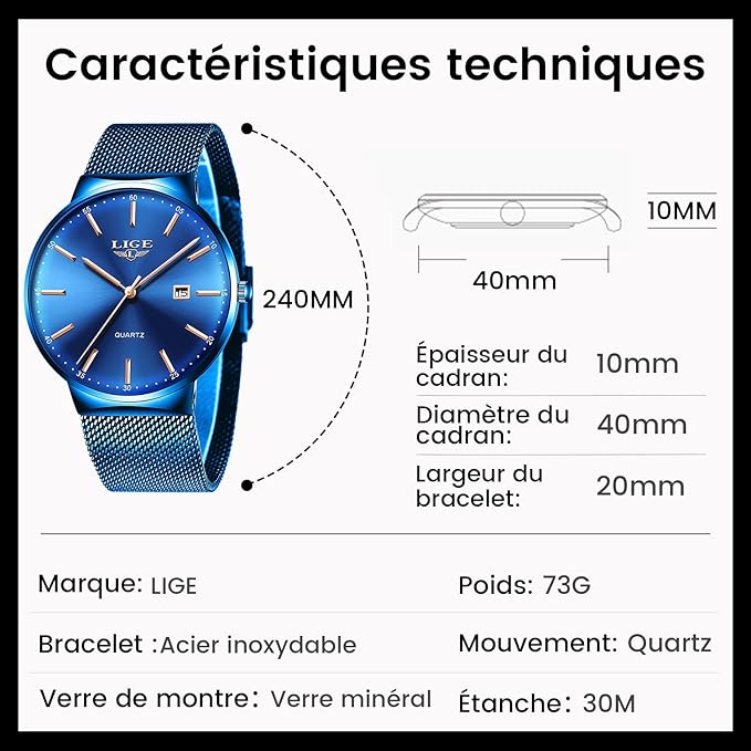 LIGE Montre Homme