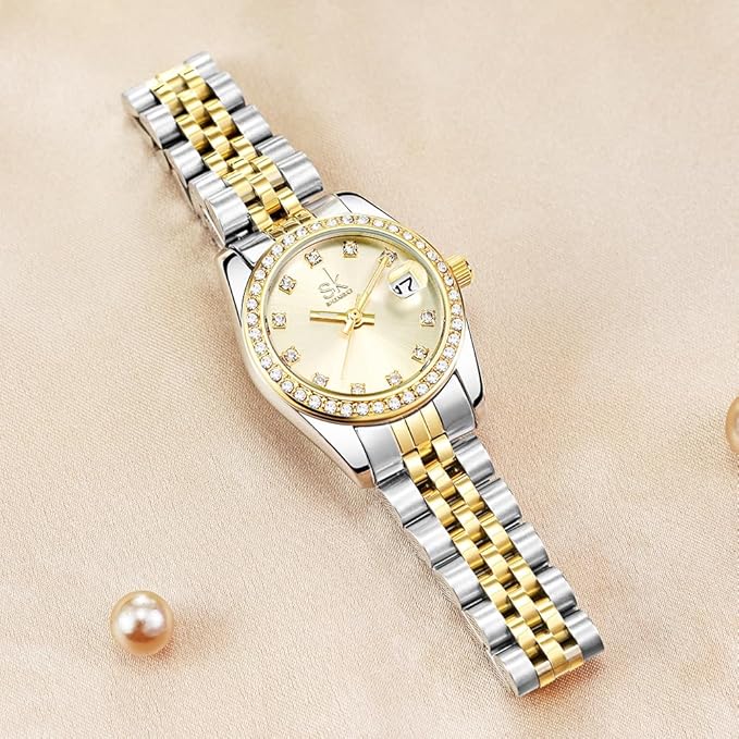 SHENGKE Montre pour Femmes avec Bracelet en Alliage d'acier et Cristaux