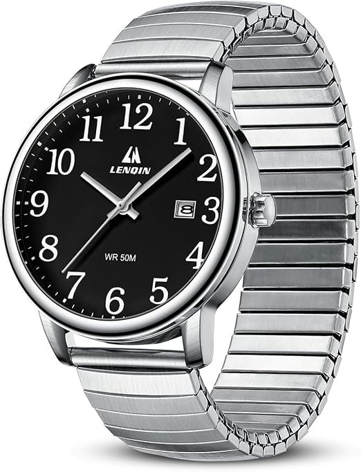 LN LENQIN Montre Homme en Acier Inoxydable avec Grand Cadran