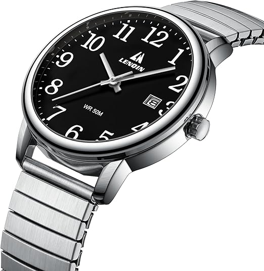 LN LENQIN Montre Homme en Acier Inoxydable avec Grand Cadran