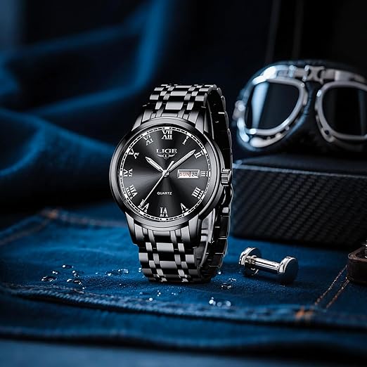 LIGE Montre Homme, Montres Bracelet Analogique à Quartz, Acier Inoxydable Etanche 3ATM