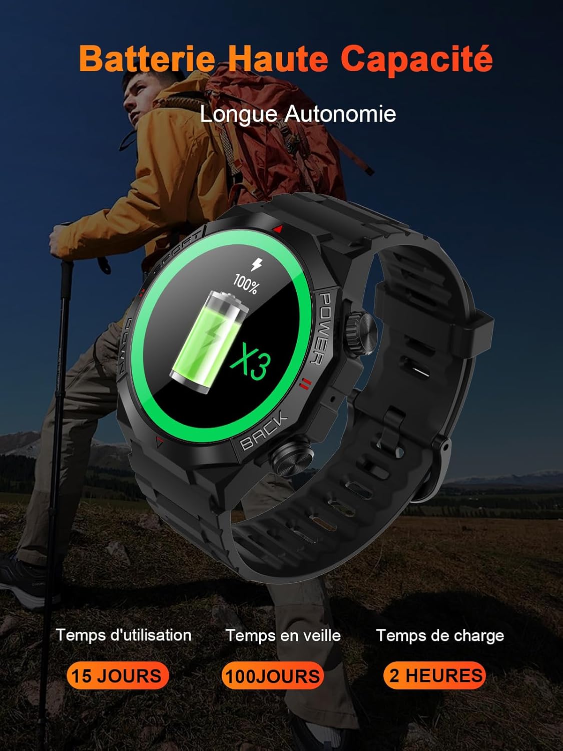 invens Montre Connectée Militaire avec Illumination, Appel Bluetooth & Musique
