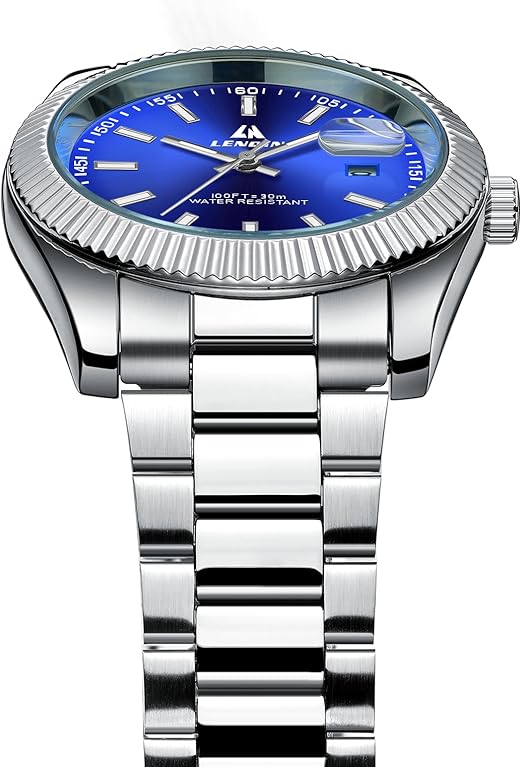 LN LENQIN Montre Homme Montres en Acier Inoxydable pour Hommes Montres-Bracelets étanches