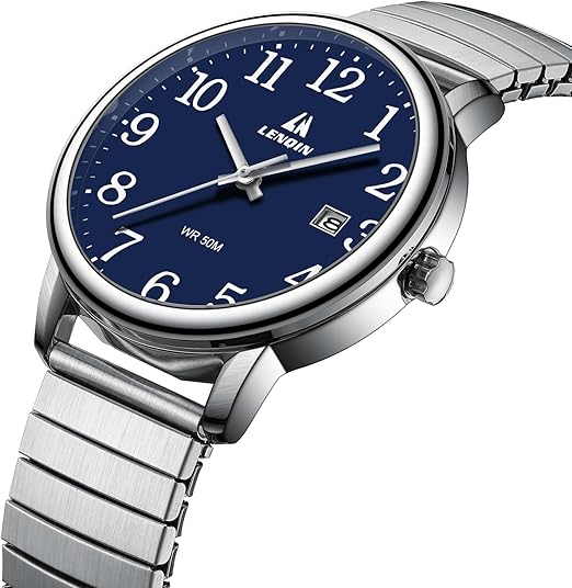 LN LENQIN Montre Homme en Acier Inoxydable avec Grand Cadran