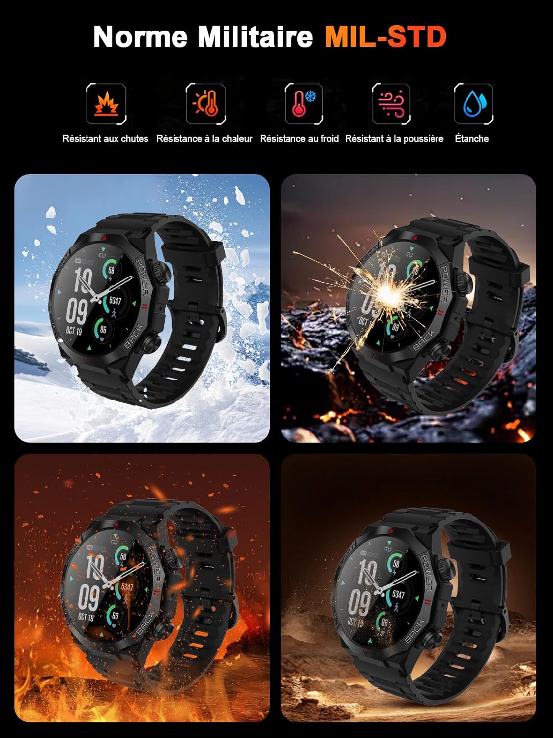 invens Montre Connectée Militaire avec Illumination, Appel Bluetooth & Musique