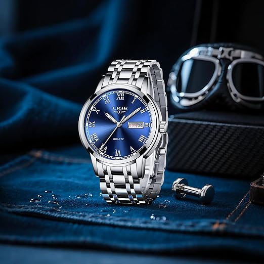 LIGE Montre Homme, Montres Bracelet Analogique à Quartz, Acier Inoxydable Etanche 3ATM