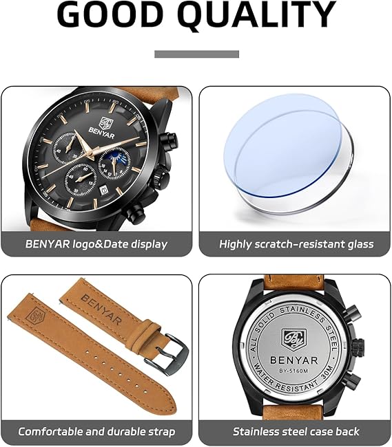 BY BENYAR Montre Homme Montres Bracelet pour Homme chronographe étanche