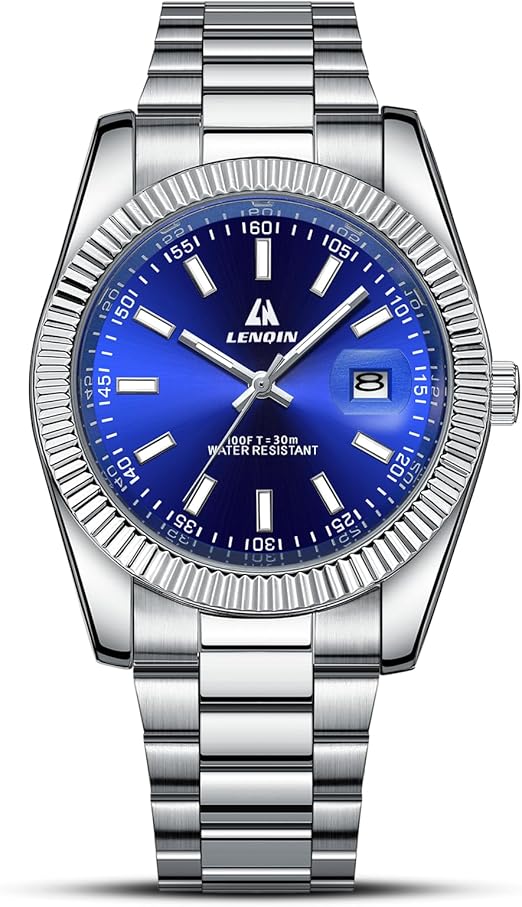 LN LENQIN Montre Homme Montres en Acier Inoxydable pour Hommes Montres-Bracelets étanches