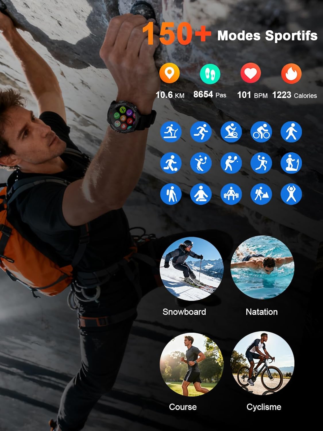 invens Montre Connectée Militaire avec Illumination, Appel Bluetooth & Musique