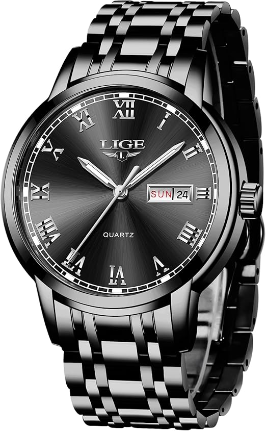LIGE Montre Homme, Montres Bracelet Analogique à Quartz, Acier Inoxydable Etanche 3ATM