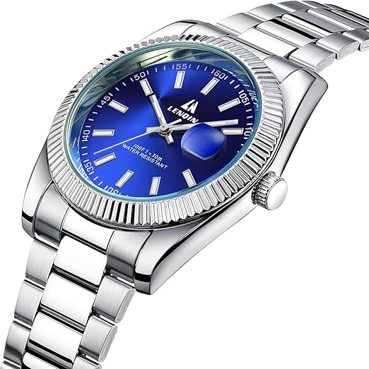 LN LENQIN Montre Homme Montres en Acier Inoxydable pour Hommes Montres-Bracelets étanches
