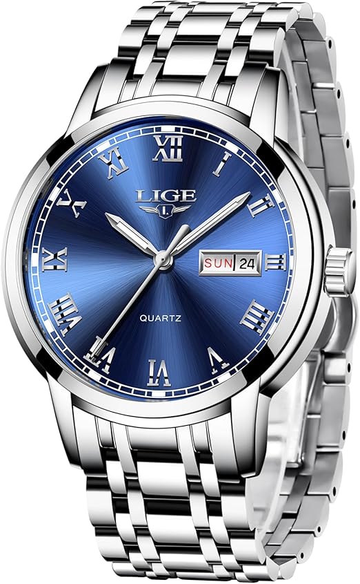 LIGE Montre Homme, Montres Bracelet Analogique à Quartz, Acier Inoxydable Etanche 3ATM