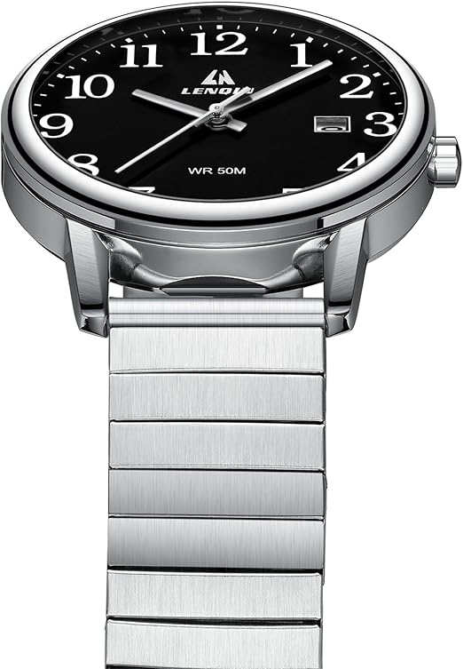 LN LENQIN Montre Homme en Acier Inoxydable avec Grand Cadran