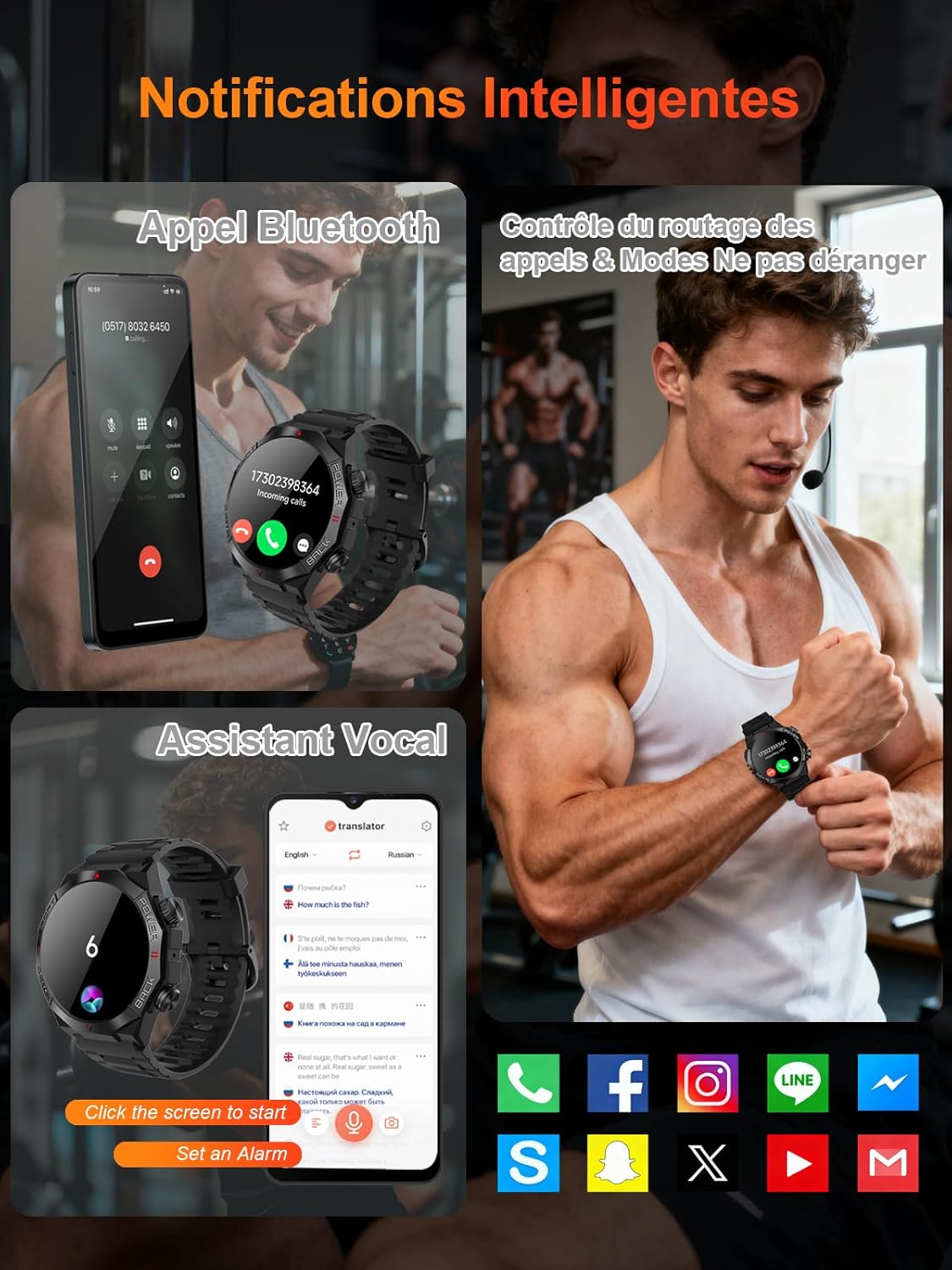 invens Montre Connectée Militaire avec Illumination, Appel Bluetooth & Musique
