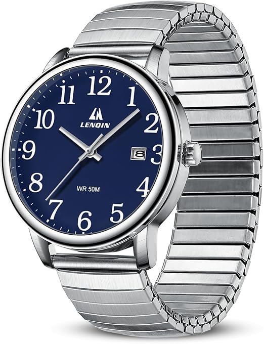 LN LENQIN Montre Homme en Acier Inoxydable avec Grand Cadran